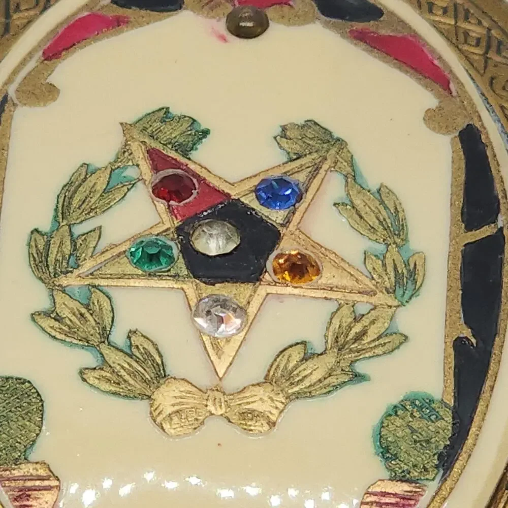 Vintage Order Eastern Star Powder Compact with Mirror OES Rhinestone Freemason